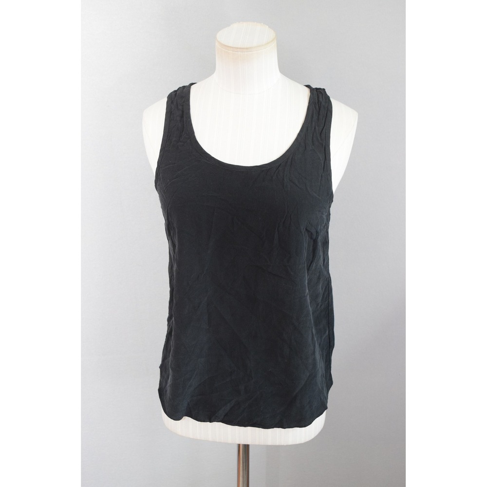 Grana Tank Top XS Black Chinese Silk Scoop Neck Sleeveless Minimalist Capsule